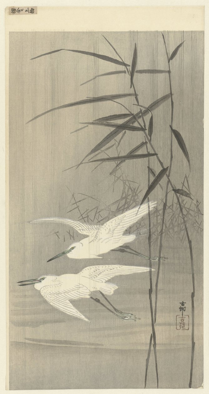 Dos garcetas en vuelo de Ohara Koson