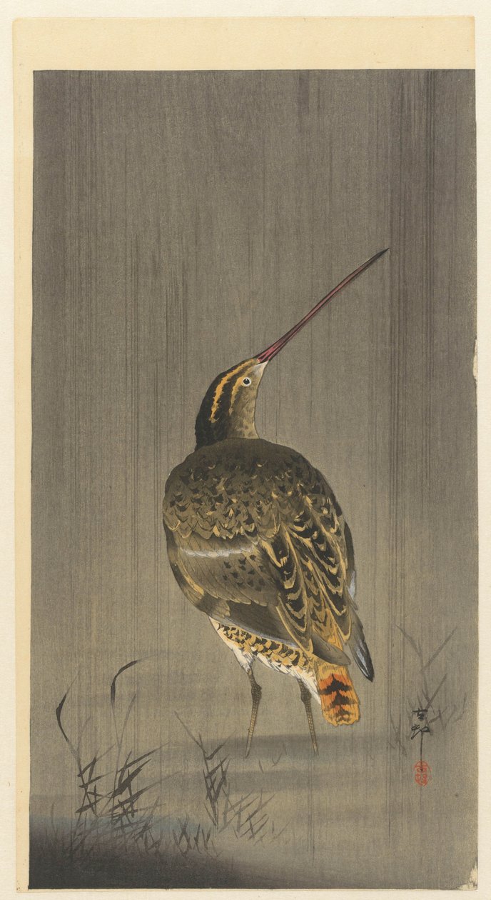 disparar bajo la lluvia de Ohara Koson