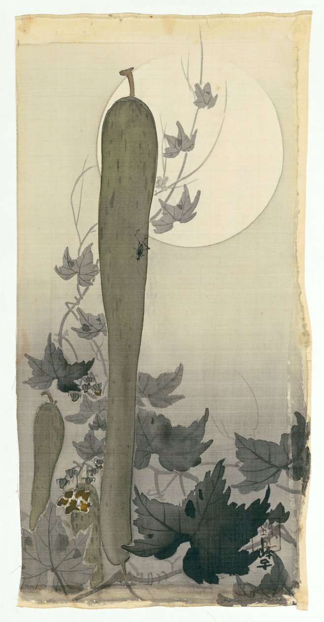Pepino silvestre con luna llena de Ohara Koson
