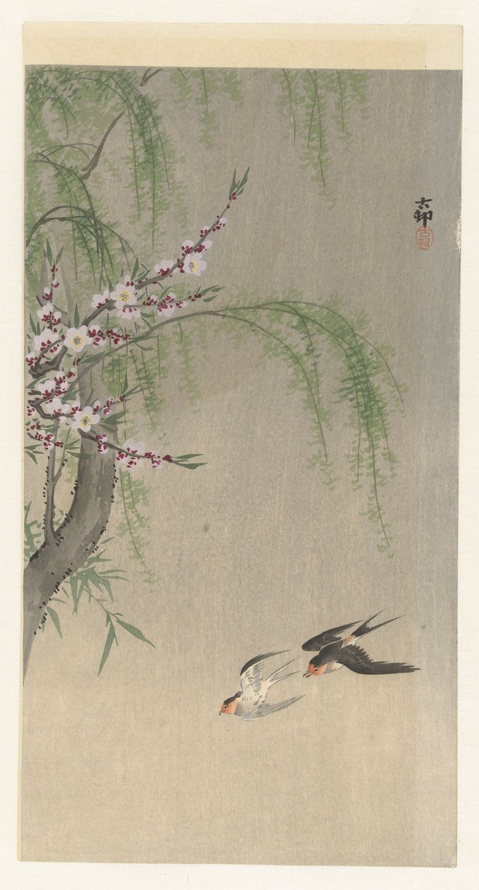 Golondrinas en vuelo de Ohara Koson