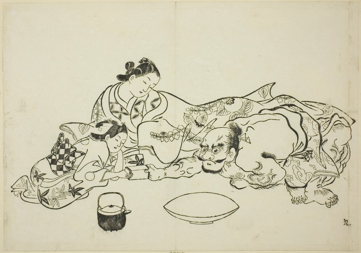 Una prueba de fuerza, no. 9 de una serie de 12 grabados de Okumura Masanobu
