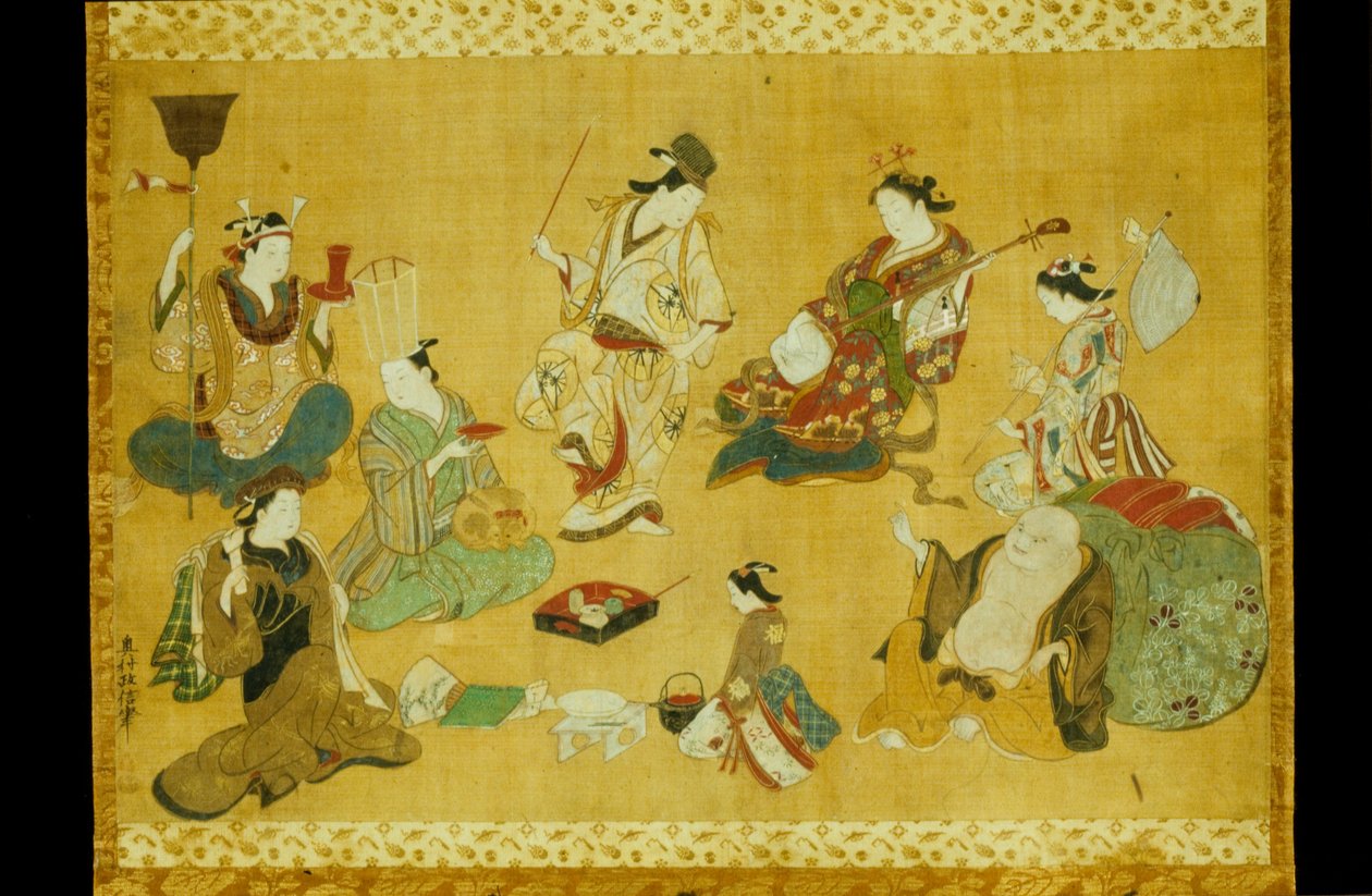 Fiesta en el barrio de los placeres como mitate de los siete dioses de la buena fortuna de Okumura Masanobu