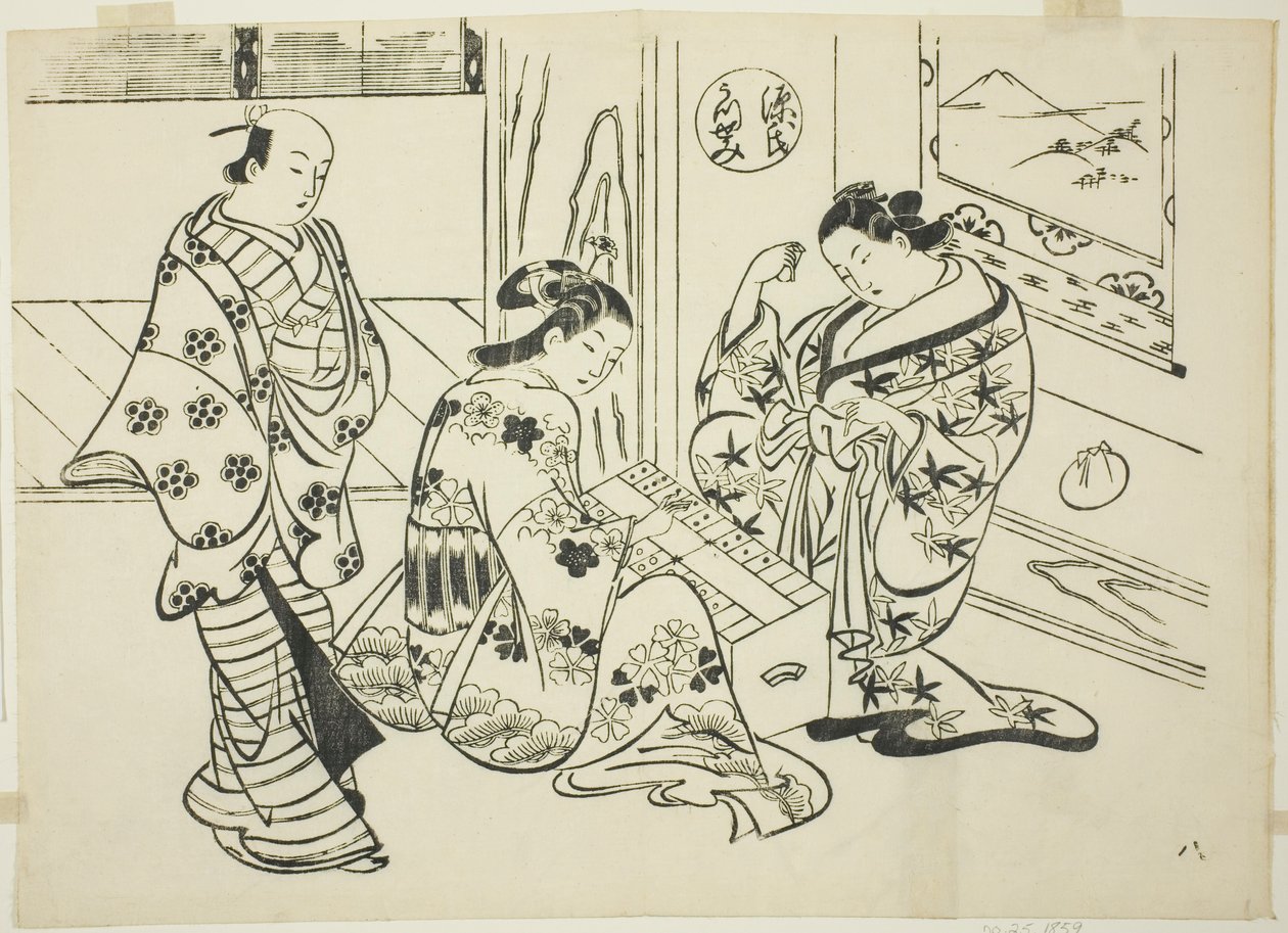 El capítulo Utsusemi de "El cuento de Genji" (Genji Utsusemi), de una serie de parodias de Genji de Okumura Masanobu