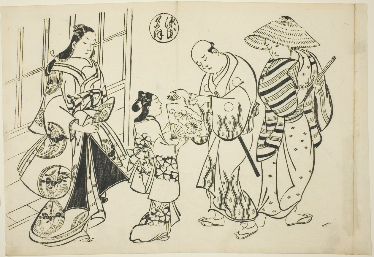 El capítulo de Yugao de "La historia de Genji" (Genji Yugao), de una serie de parodias de Genji de Okumura Masanobu