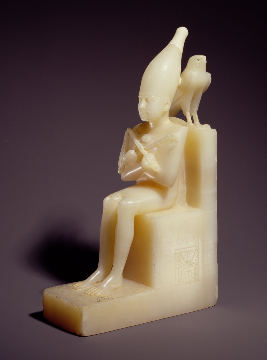 Pequeña estatuilla sentada de Pepi I con Halcón Horus de Old Kingdom Egyptian