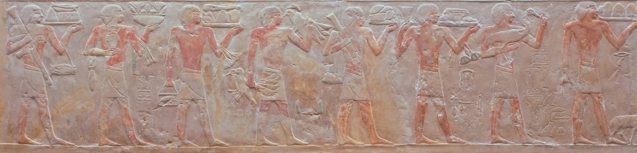Relieve de una procesión de portadores de ofrendas de la tumba de Ny-Ank-Nesut, 2575-2134 a.C. (piedra caliza pintada) de Old Kingdom Egyptian