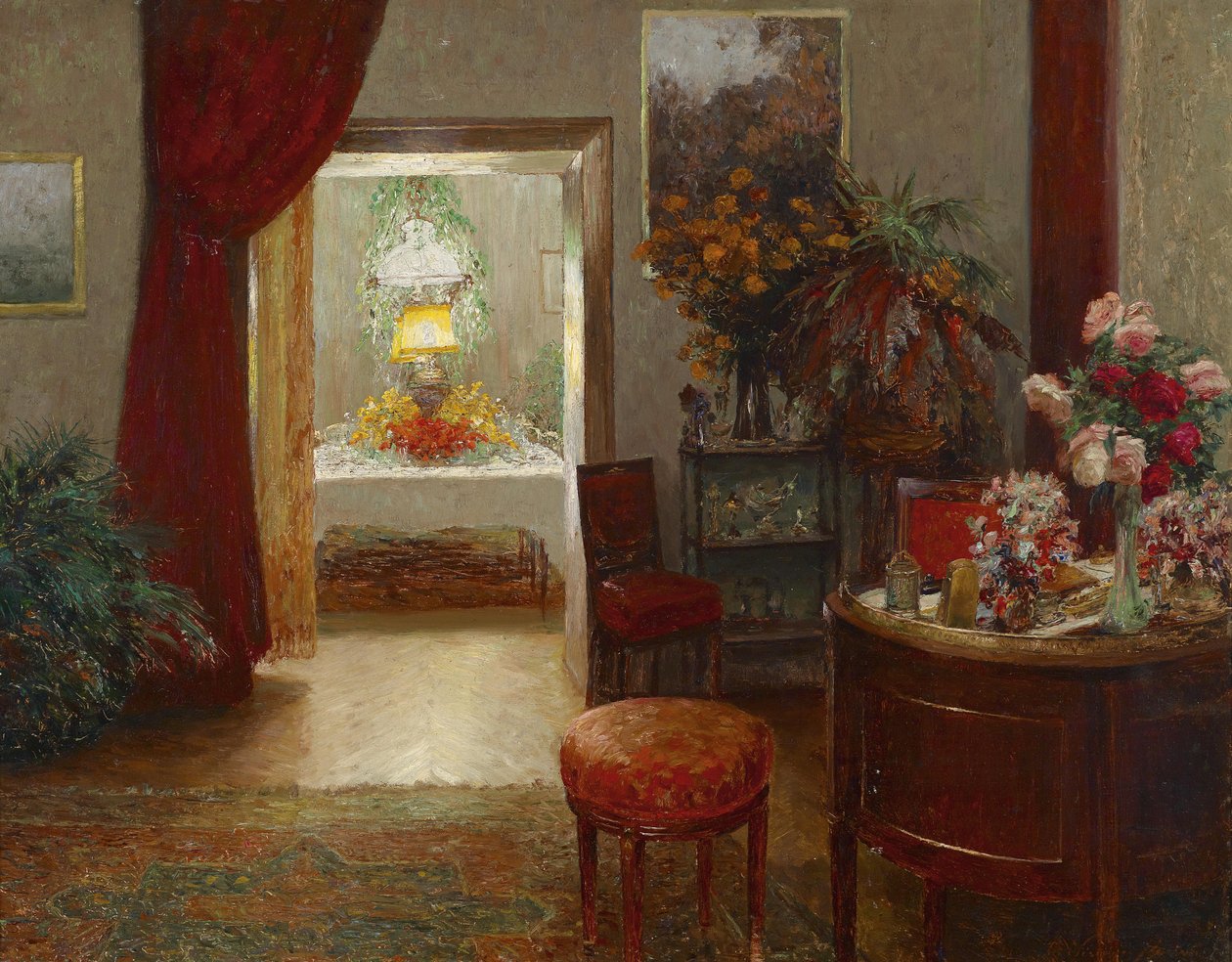 Interior con vista a una mesa festivamente puesta de Olga Wisinger Florian