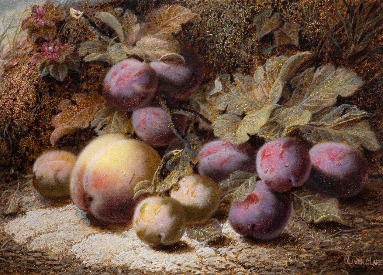 Naturaleza Muerta con Durazno y Ciruelas, 1916 de Oliver Clare
