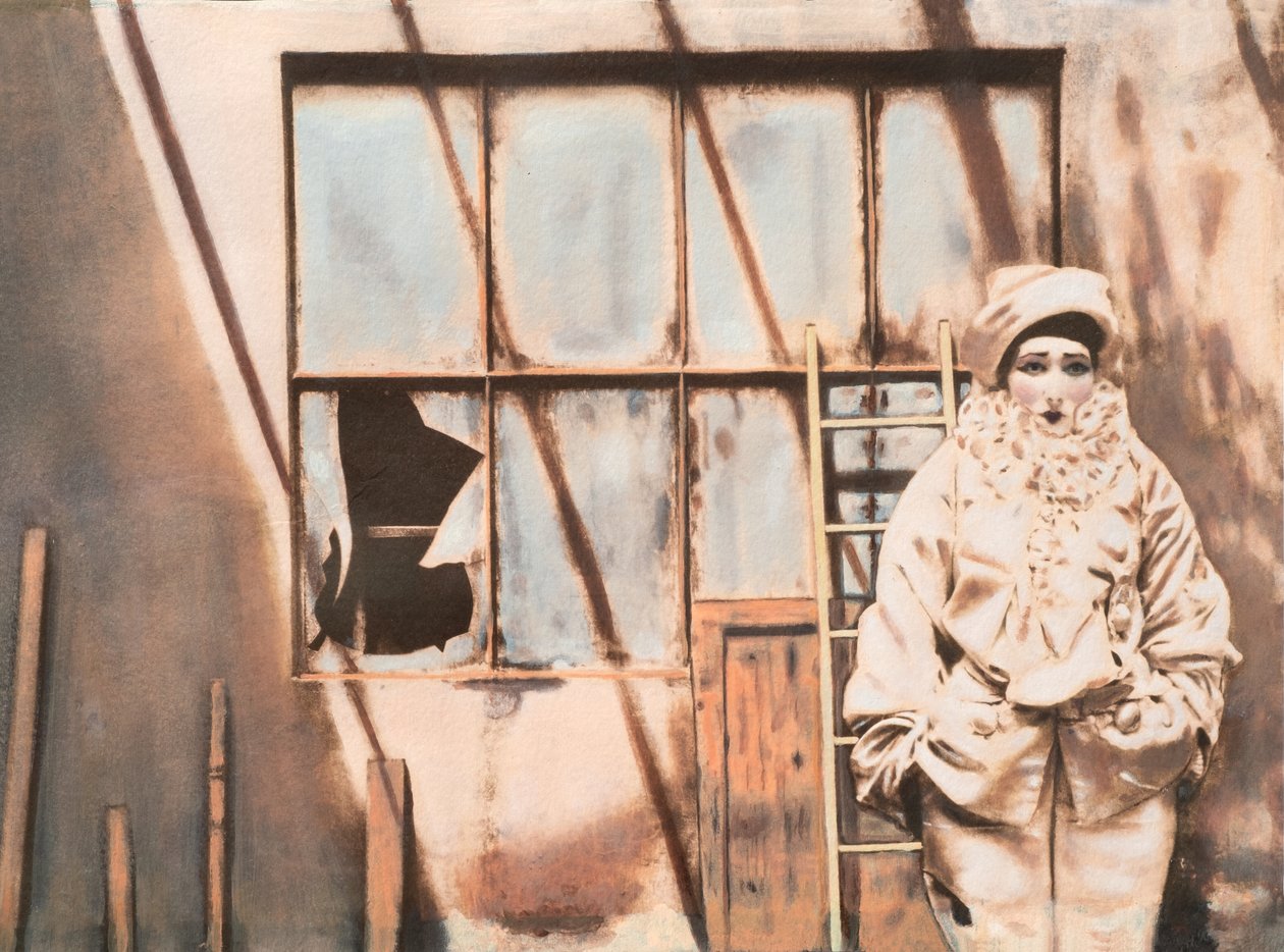 Pierrot, 2022 (cianotipia y técnica mixta) de Olivia Gozzano