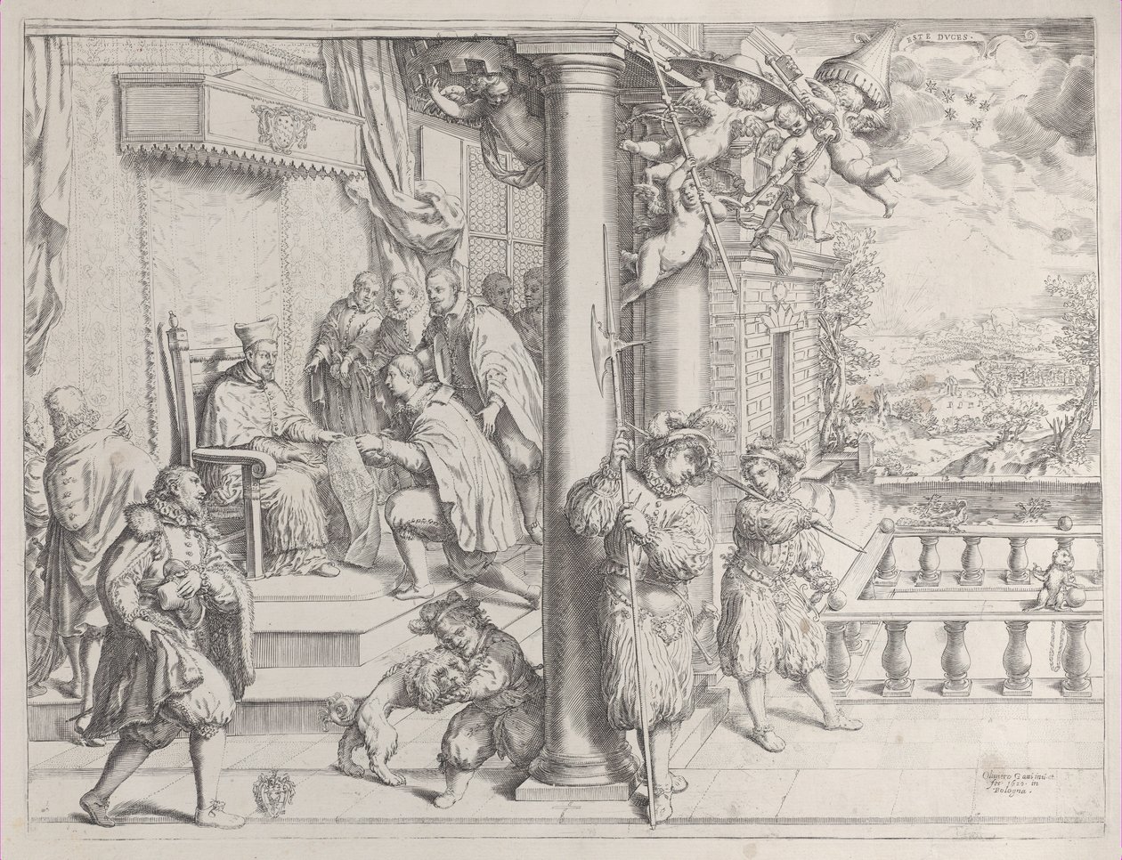Un joven presentando su tesis al Cardenal Aldobrandini, 1620 de Oliviero Gatti