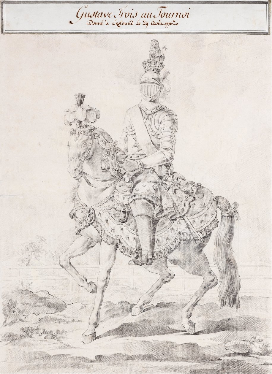 Gustav III a caballo con arnés 1776 de Olof Fridsberg