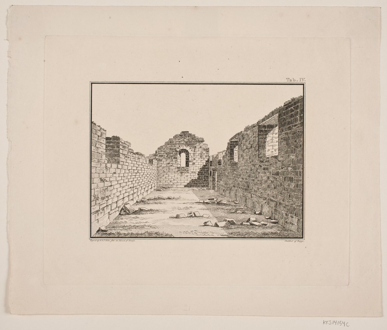 Ruina de iglesia en Groenlandia. Ilustración de W.A. Graah. Viaje de exploración a la costa este de Groenlandia de Oluf Olufsen Bagge