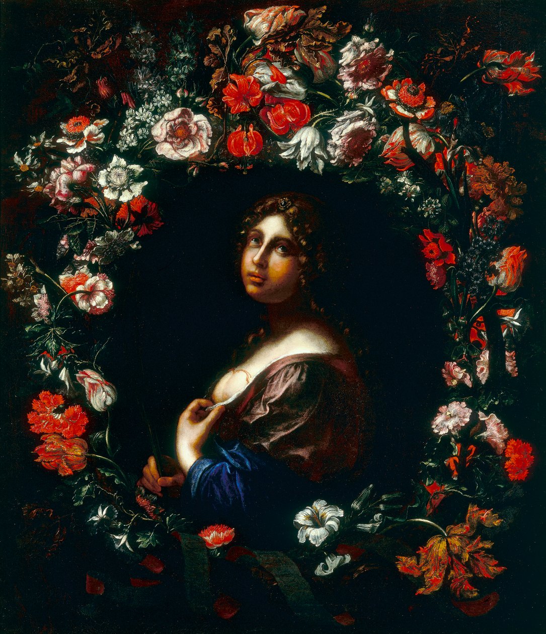 Santa Águeda envuelta en una guirnalda floral de Onorio and Scacciati Marinari