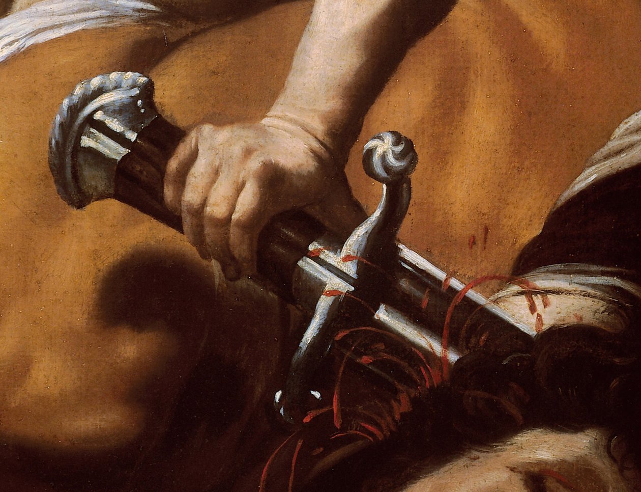 Detalle de la espada de David en David y Goliat de Orazio Borgianni