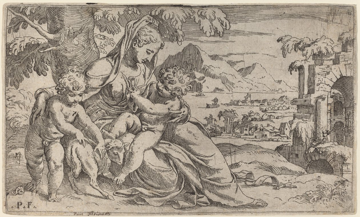 Madonna y el Niño con Juan el Bautista de Orazio Farinati after Paolo Farinati