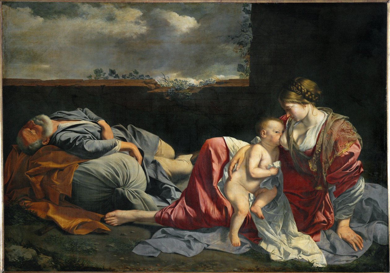 La Sagrada Familia descansa durante la huida a Egipto ... de Orazio Gentileschi