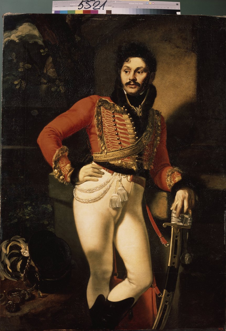 Retrato del Coronel Hussard Eugraph Davydov (1775-1823). (Retrato del Coronel Húsar E. Davydov). Pintura de Oreste Adamovich Kiprensky (Kiprenski) (1782-1836), óleo sobre lienzo de Orest Adamovich Kiprensky