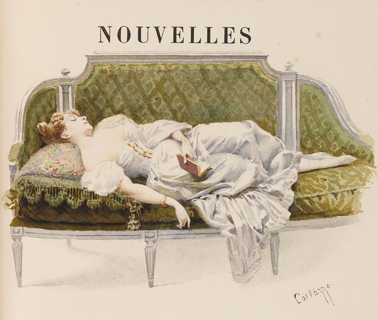 Medio título para Nouvelles de Alfred de Musset, 1887 de Oreste Cortazzo