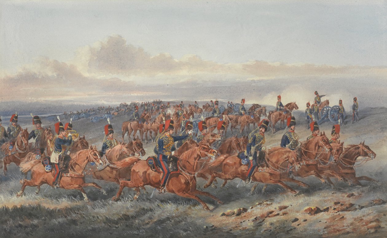 The Chestnut Troop (A Battery) Royal Horse Artillery (acuarela sobre papel) de Orlando Norie