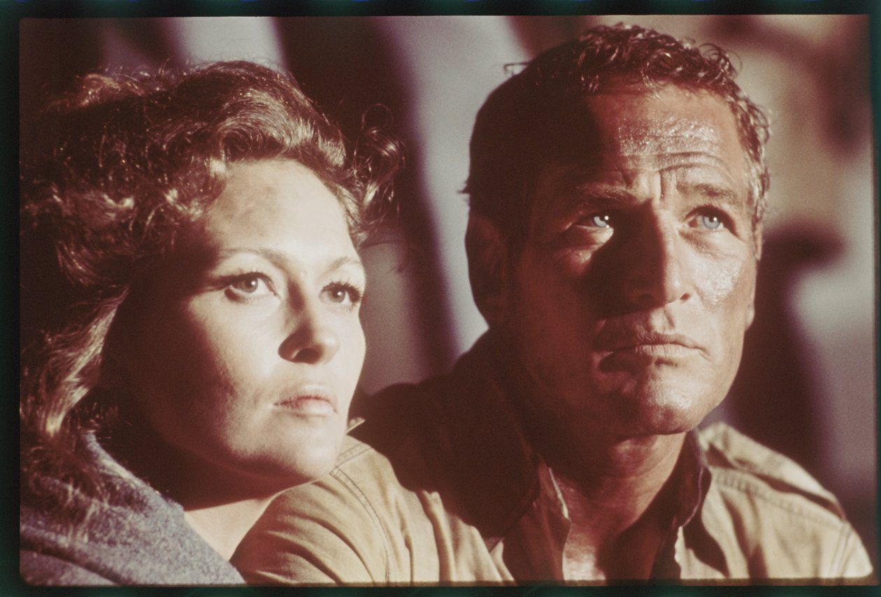 Paul Newman y Faye Dunaway en el set de 