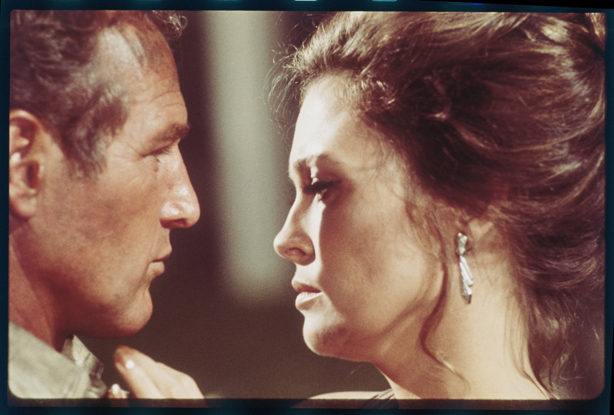 Paul Newman y Faye Dunaway en el set de 