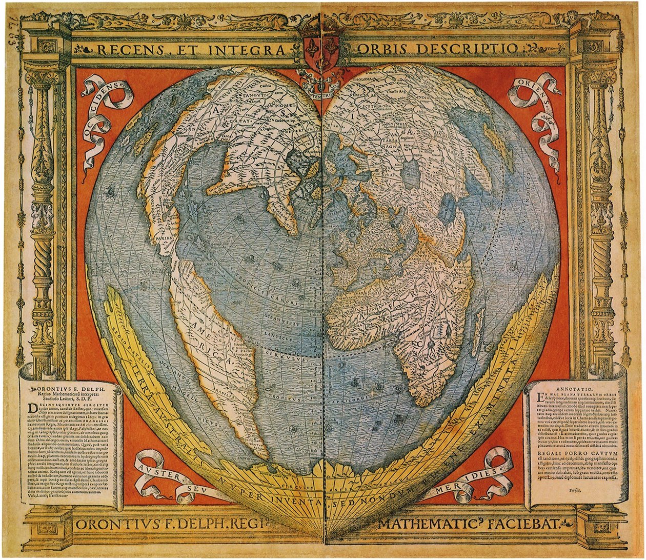 Mapa del mundo en forma de corazón de Oronce Fine