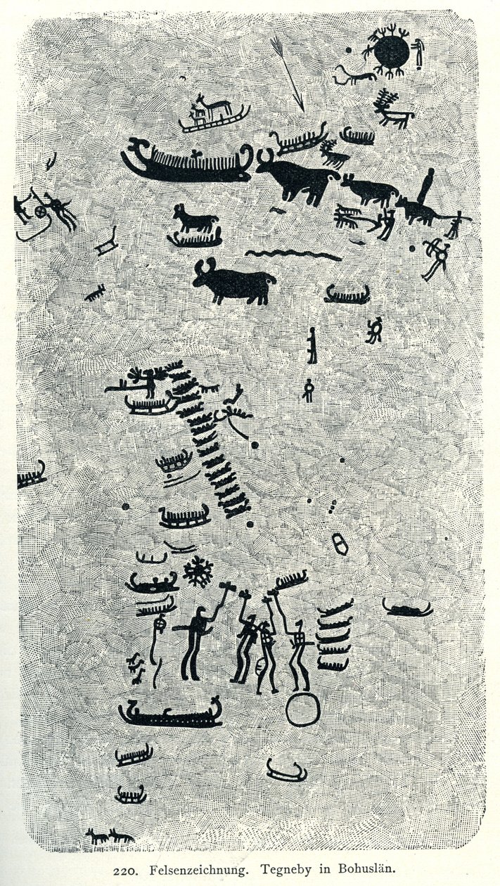 Dibujo rupestre Tegneby en Bohuslän de Oscar Montelius
