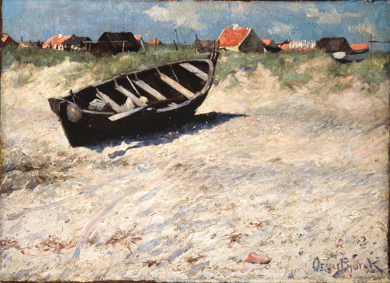 Barco en la playa sur de Skagen de Oscar Gustaf Bjorck
