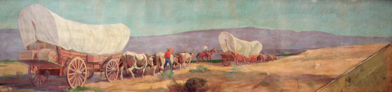Anheuser-Busch Wagon Train (óleo sobre lienzo) de Oscar Edward Berninghaus