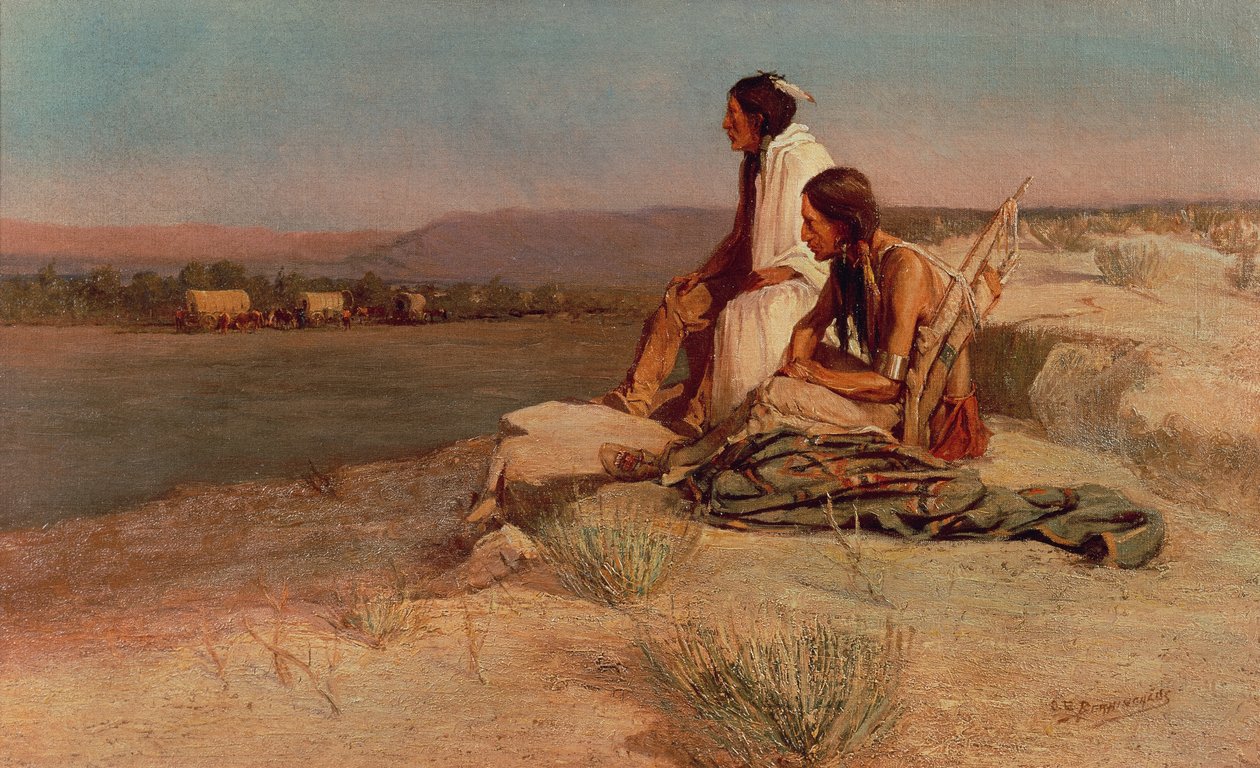 Watching the Wagon Train (óleo sobre lienzo) de Oscar Edward Berninghaus