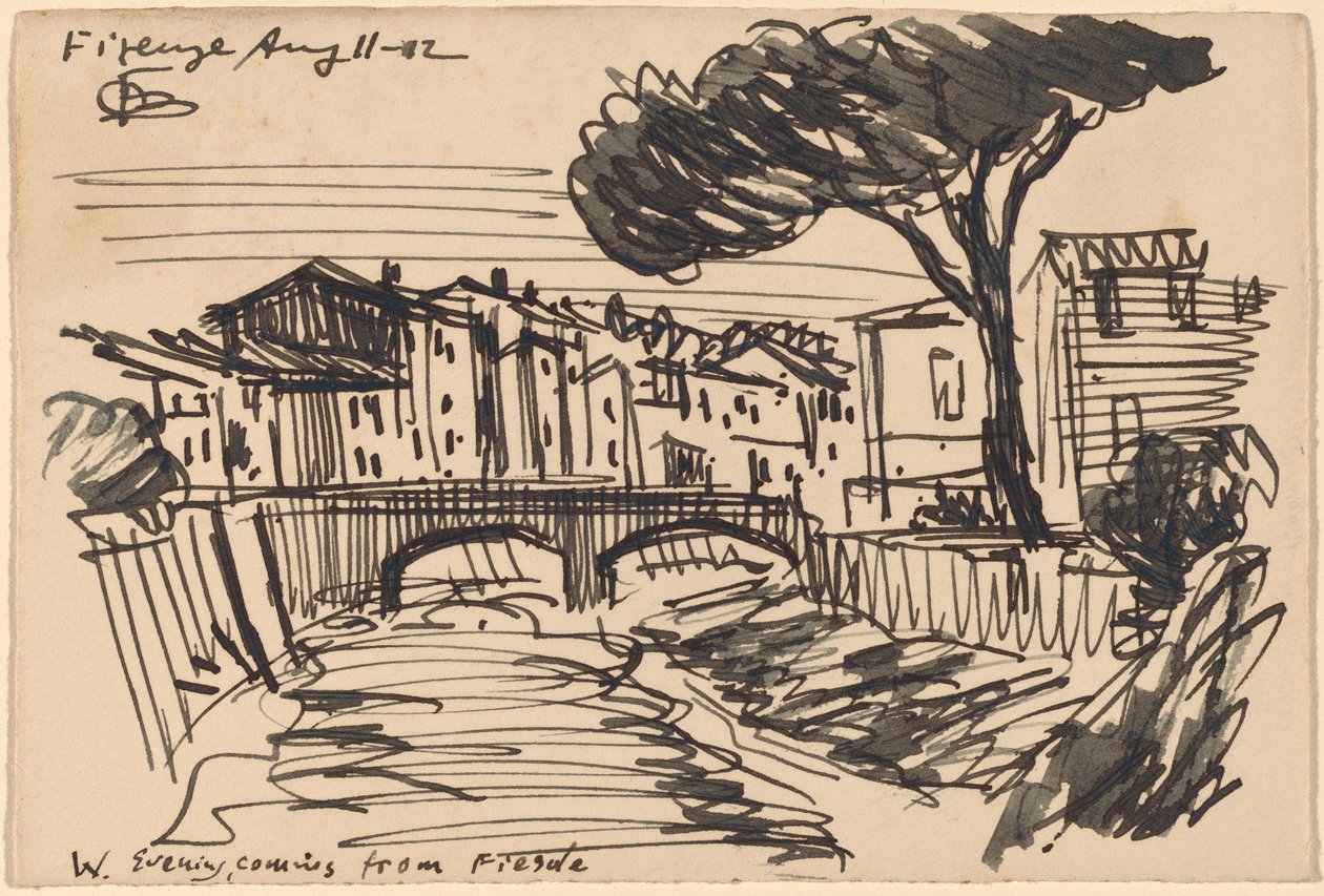 El Arno al atardecer, Florencia de Oscar F. Bluemner