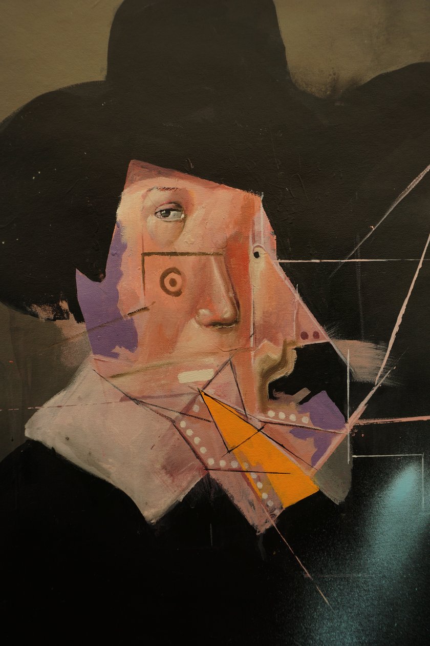 Detalle de Recordando a Rembrandt, 2019-24 (óleo y acrílico sobre lienzo) de Oscar Nin