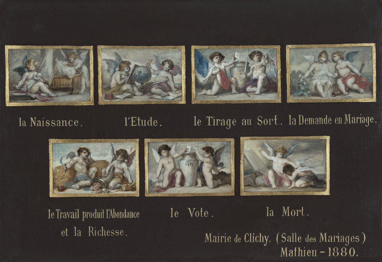 Boceto para el ayuntamiento de Clichy: Alegorías de la vida del ciudadano (sobre la puerta del salón de bodas) de Oscar Pierre Mathieu