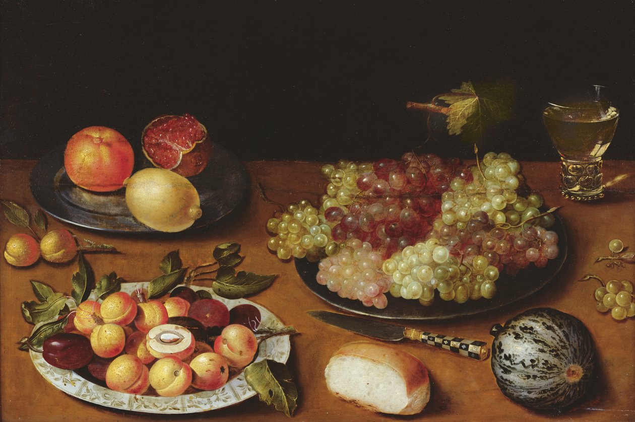 Naturaleza muerta con uvas, granadas y albaricoques de Osias the Elder Beert