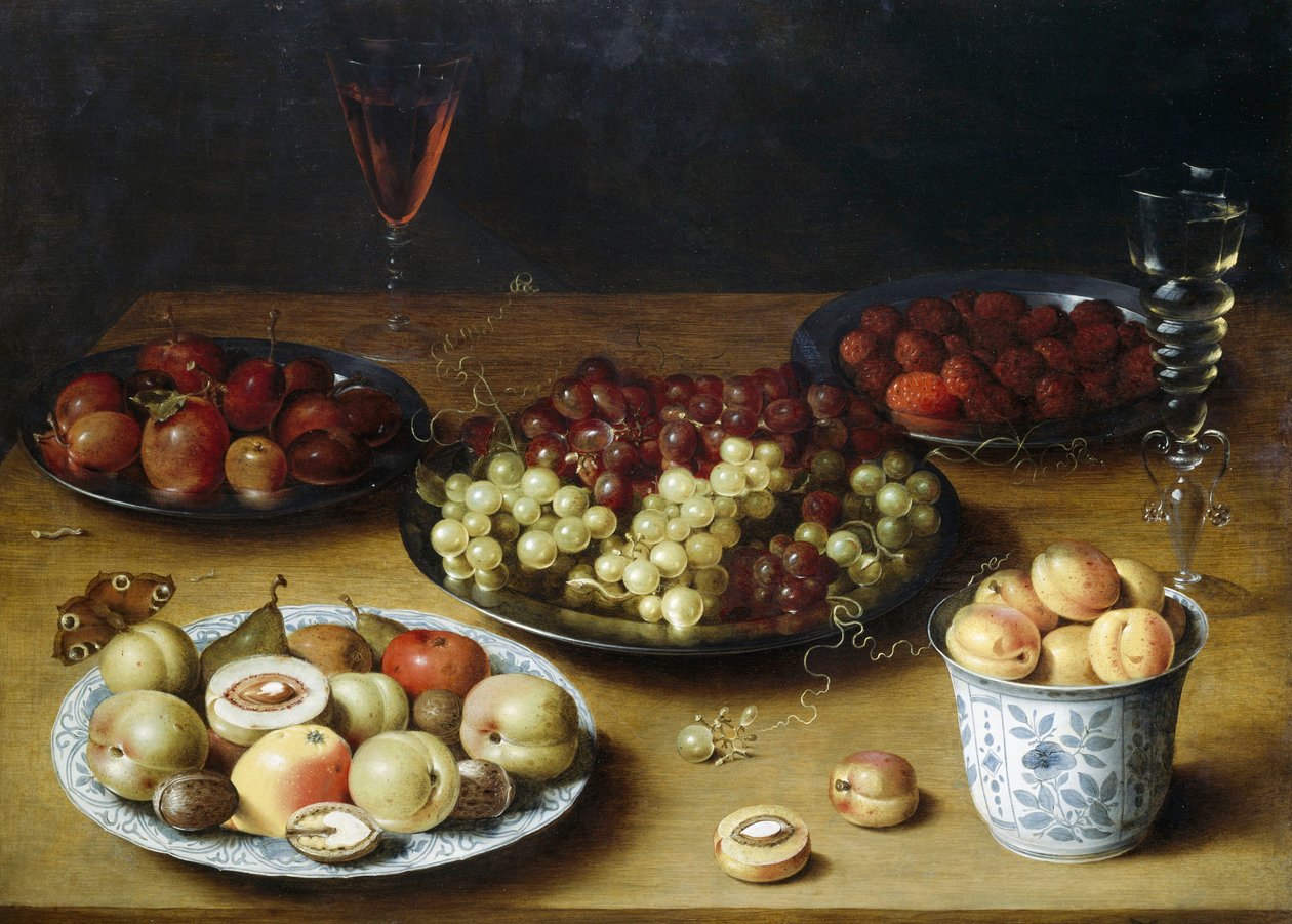 Bodegón con fruta y copas, de Osias Beert (1580-1624), óleo sobre madera de Osias the Elder Beert