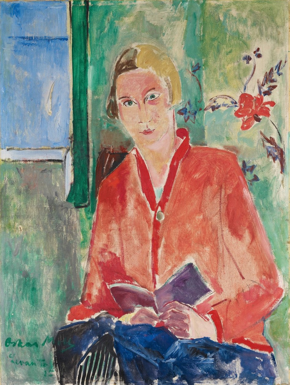 Lectora con chaqueta roja de Oskar Moll