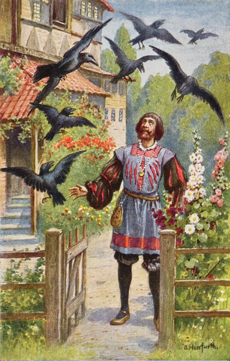 El padre enojado, habiendo maldecido a sus siete hijos, los ve convertirse en cuervos de Oskar Herrfurth
