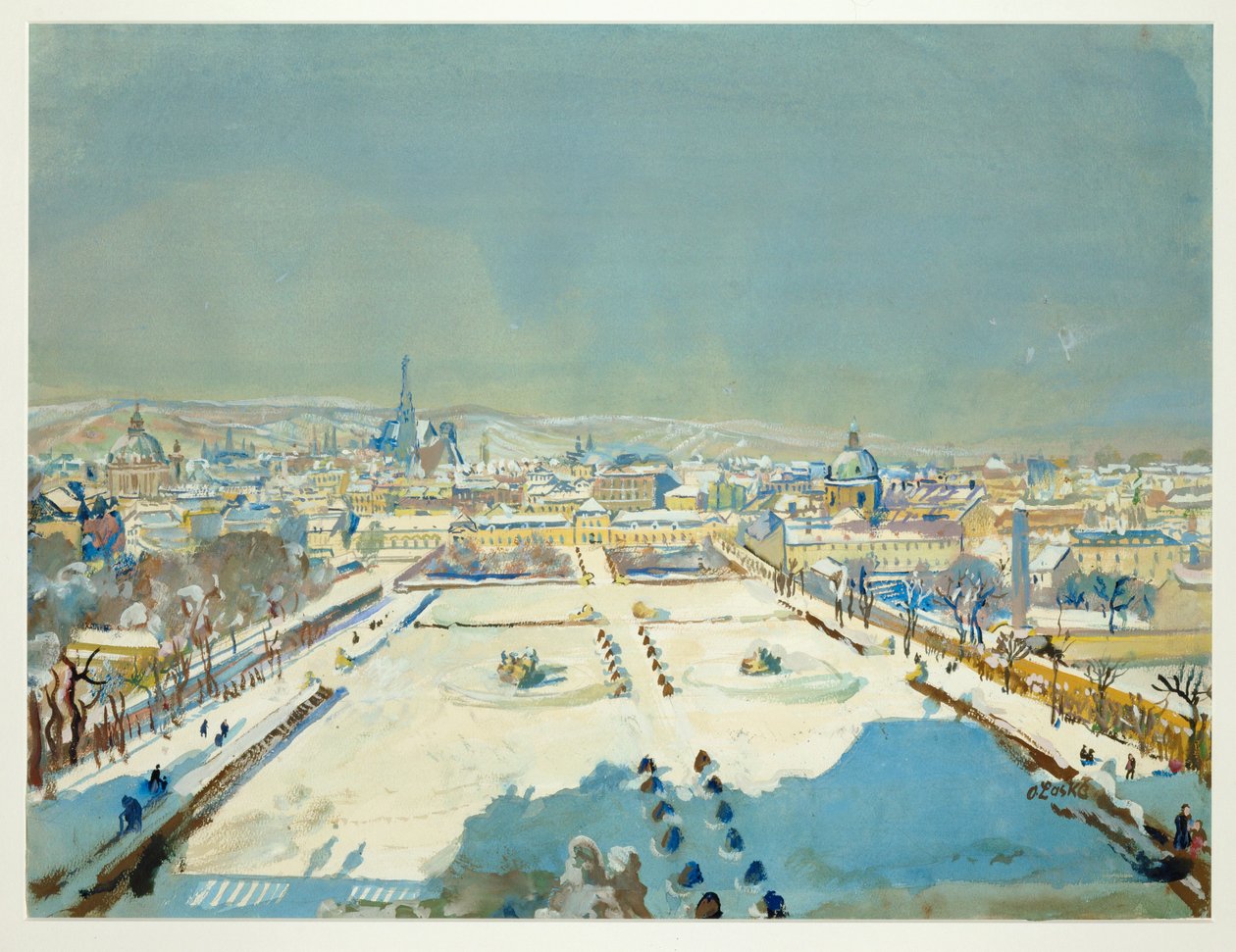 Invierno en los jardines del Belvedere (acuarela y pintura corporal) de Oskar Laske