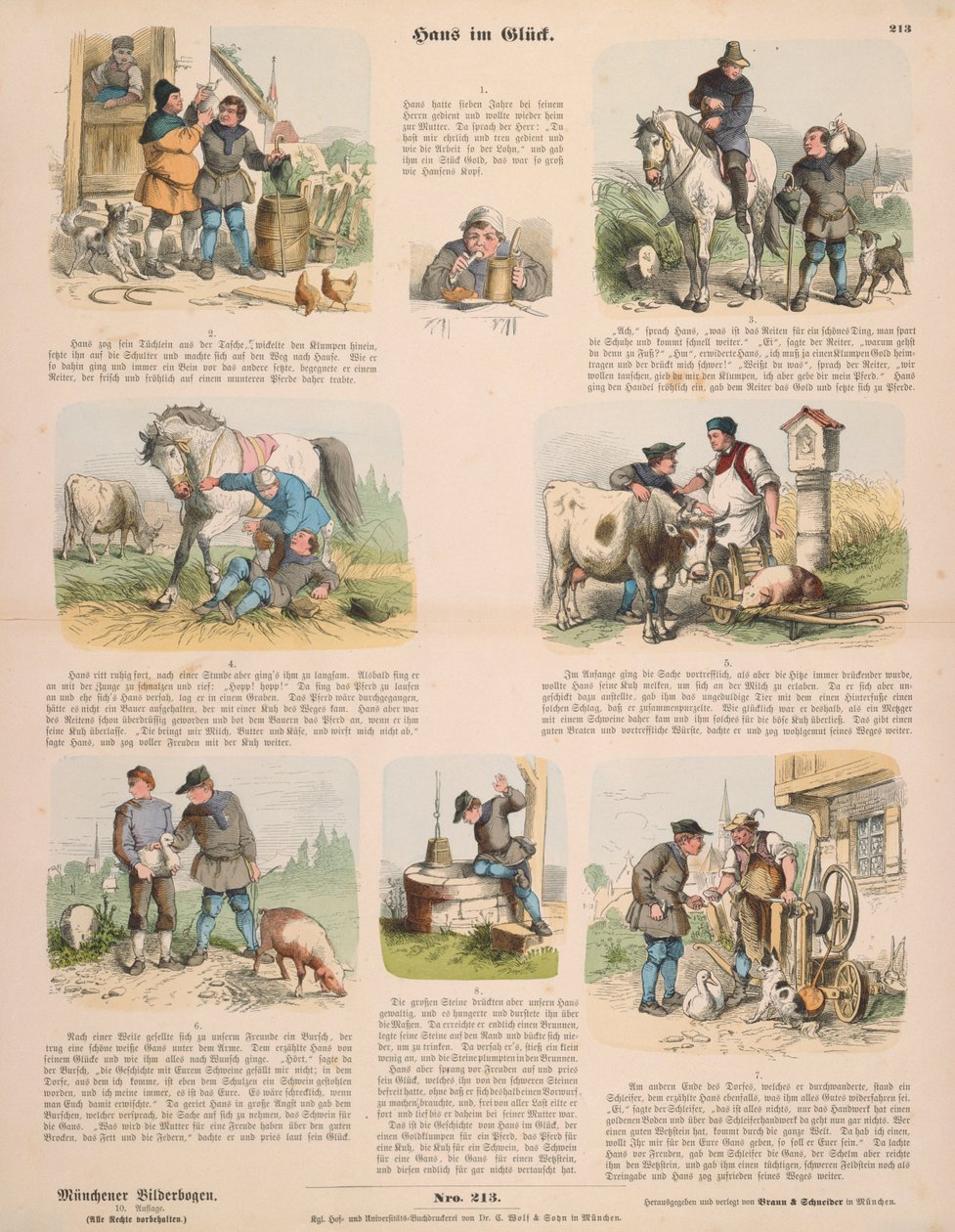 Hans en la suerte (después de los Hermanos Grimm) hoja suelta publicada por Gustav Weise, Stuttgart, 1860 de Oskar Pletsch