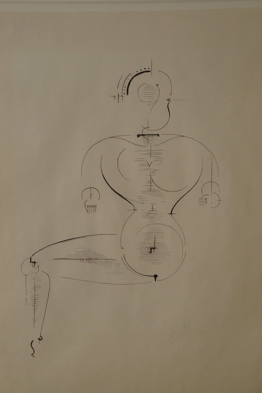 Figura de Lado: Figura H2 Sentada, 1921 de Oskar Schlemmer
