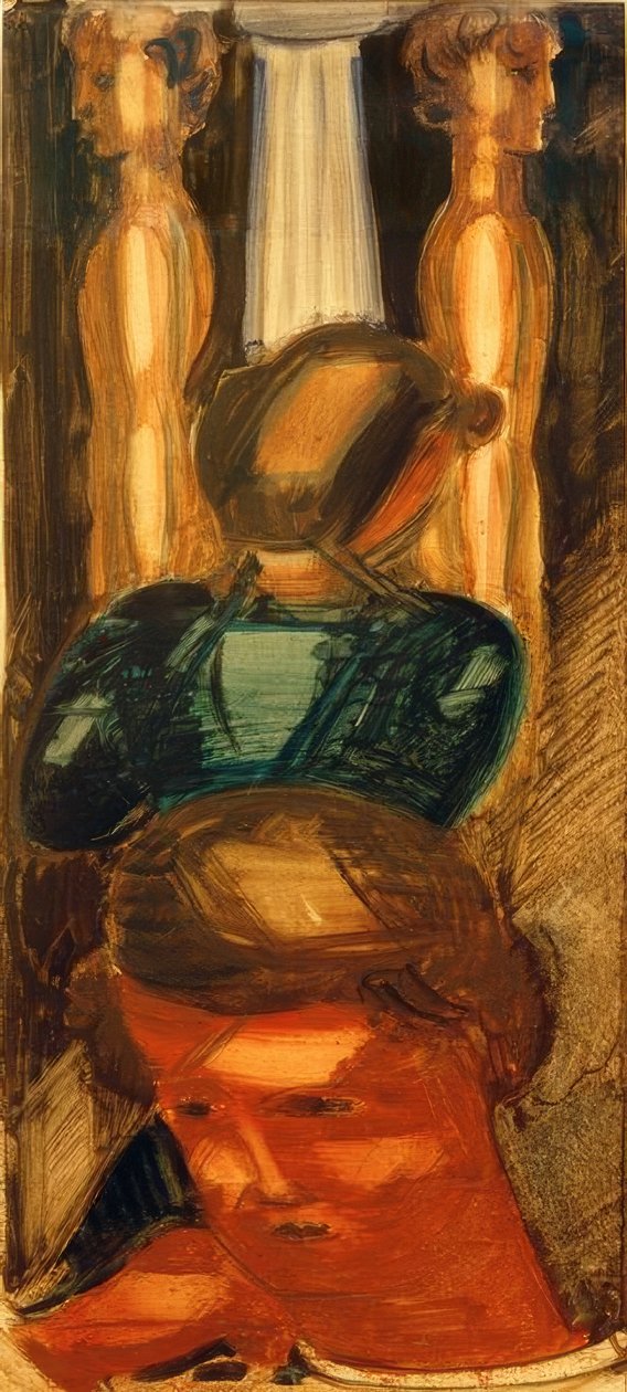 Grupo frente a columna dórica de Oskar Schlemmer