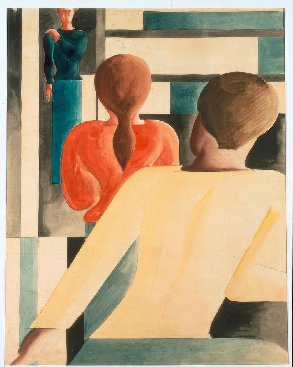 Interior en azul, amarillo y rojo de Oskar Schlemmer