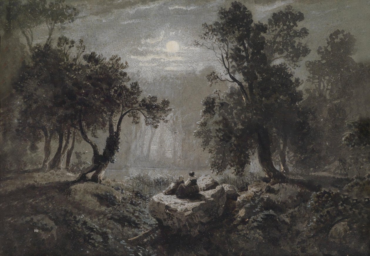 Un paisaje forestal romántico a la luz de la luna de Oswald Achenbach