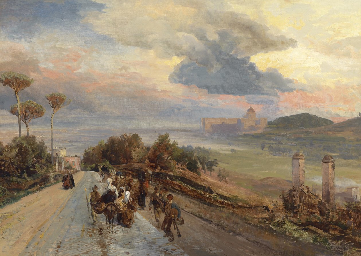 Via Cassia cerca de Roma con vista al Vaticano de Oswald Achenbach