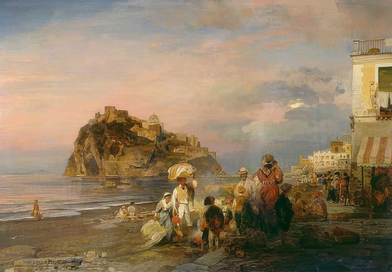 Playa vespertina en Ischia. 1879 de Oswald Achenbach