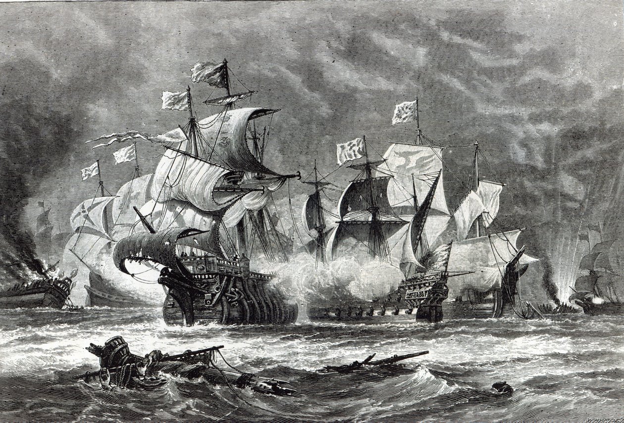 El Vanguard, bajo Sir William Winter, enfrentando a la Armada Española, de 