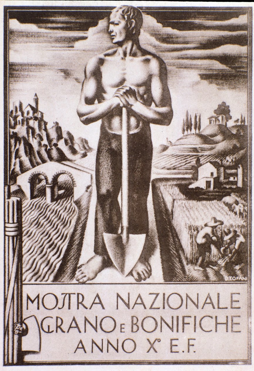 Cartel de propaganda fascista para la campaña de mejora de granos y tierras de Oswaldo (after) Tofani