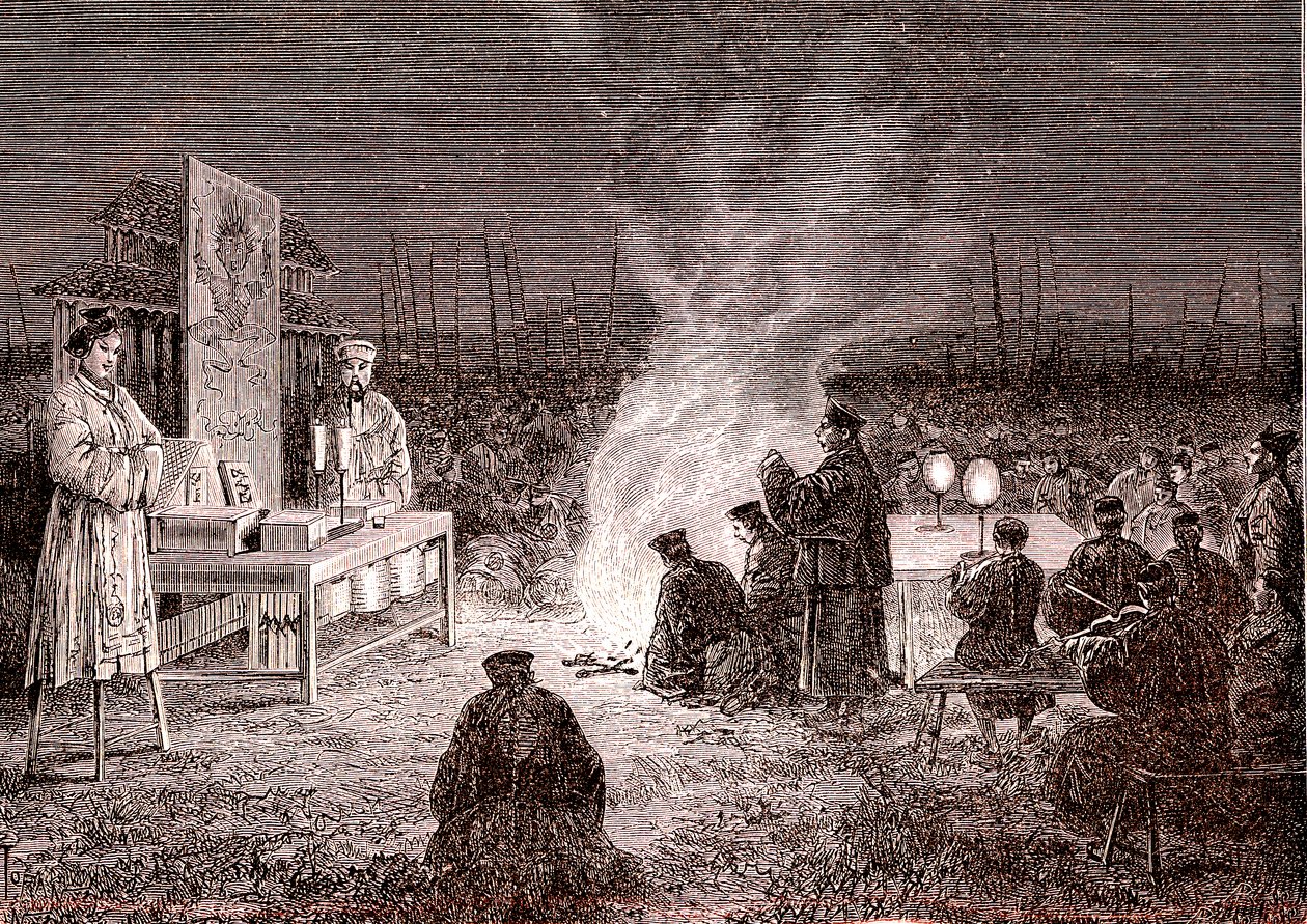 Ceremonia fúnebre en Sou -Tcheou, China. 1874 (grabado) de Oswaldo Tofani