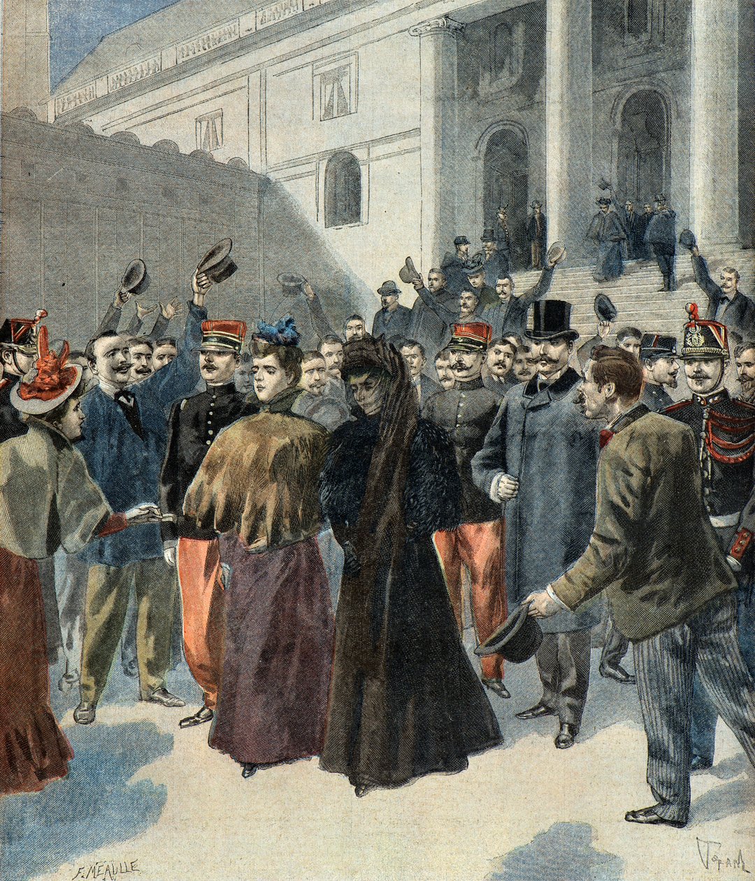 La viuda del coronel Hubert Henry saliendo del tribunal (asunto Dreyfus) de Oswaldo Tofani