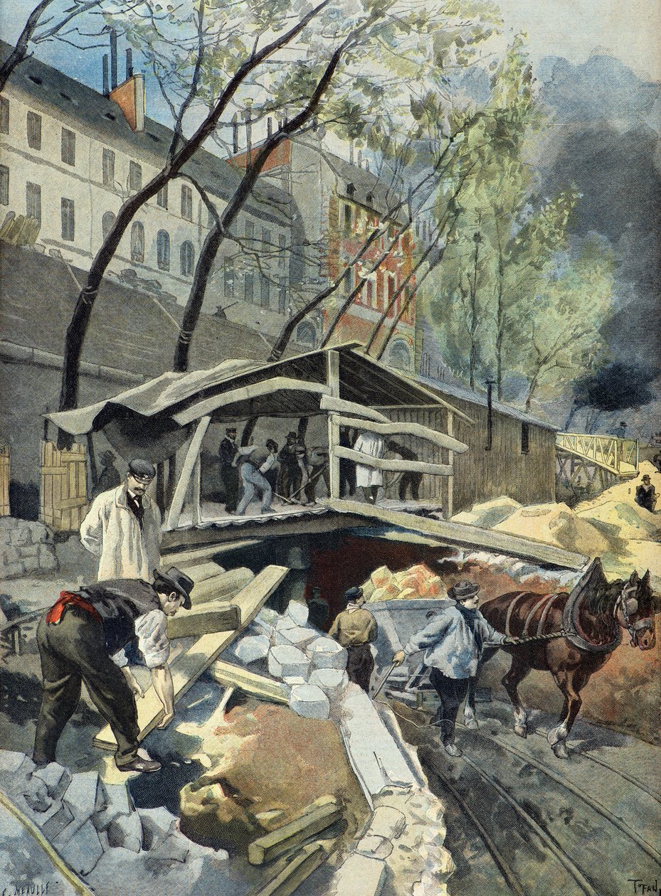 Obras de Metropolitain en París en 1899 (Grabado) de Oswaldo Tofani